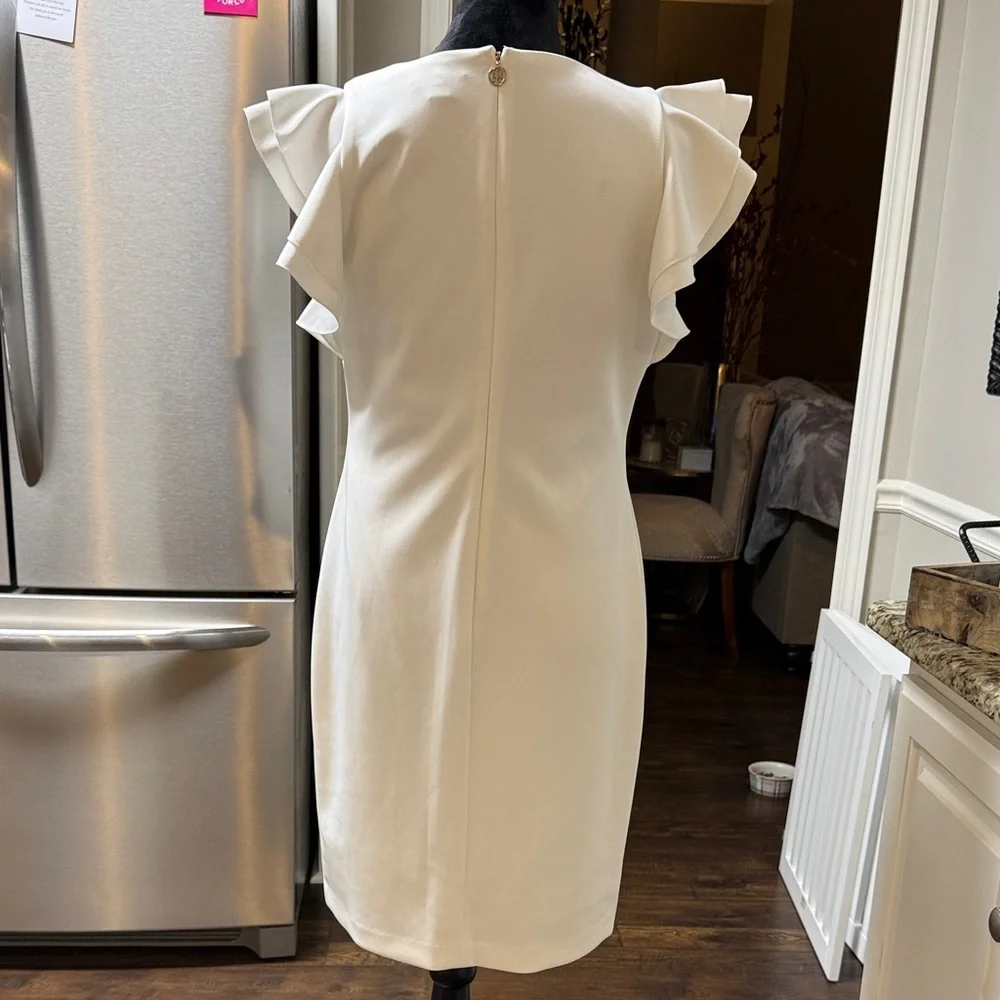 Tommy Hilfiger Cream white Ruffle Sleeve Mini Dress size 12 - Picture 3 of 6
